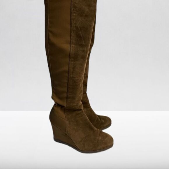 Stuart Weitzman Shoes - Stuart Weitzman Demiswoon Olive Green Suede Over the Knee Wedge Boots